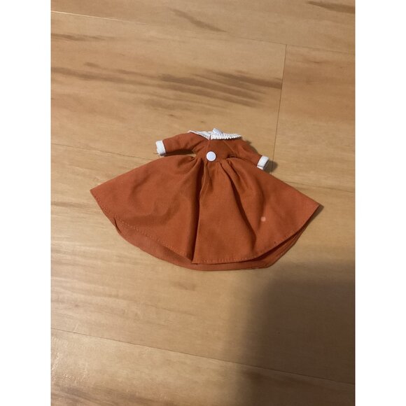 Vintage Orange Doll Dress White Apron Lace Trim Cotton Blend - Picture 3 of 4